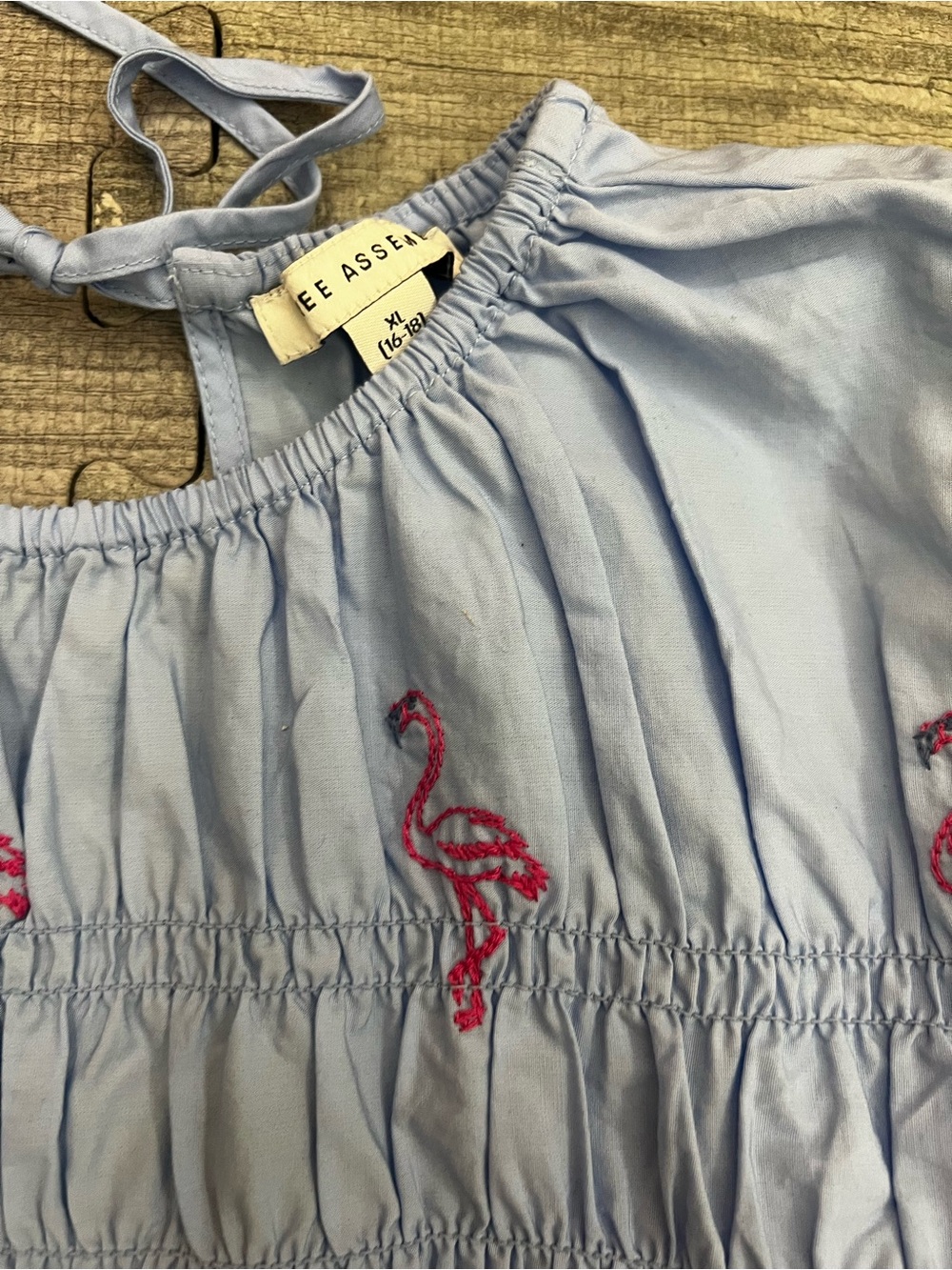 Free Assembly Light Blue Flamingo Embroidered Smocked Sleeveless Knee Dress - Picture 3 of 4